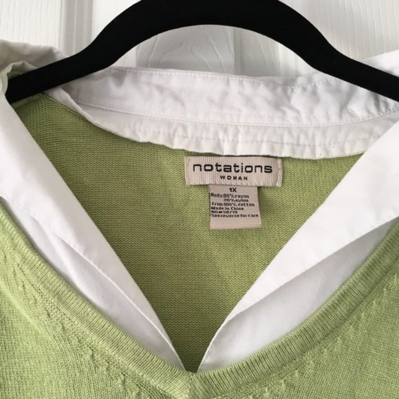 Green 3/4 Sleeve Sweater with Collar - Picture 3 of 5